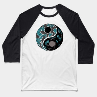 Blue Grey Abstract Yin Yang Baseball T-Shirt